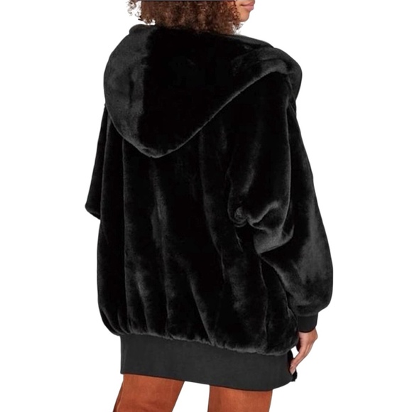 FREE PEOPLE Turn Up Hooded Faux Mink Fur Oversized Teddy Bomber Jacket Black - Picture 16 of 16